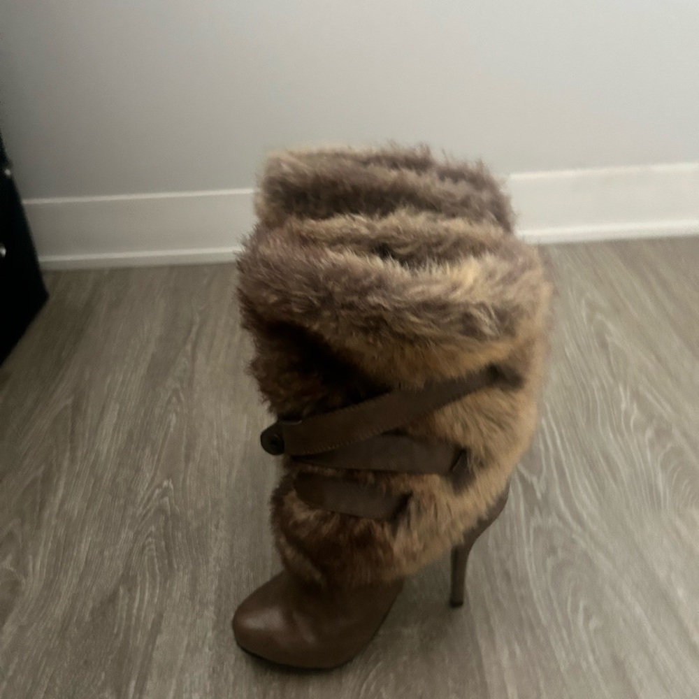 Aldo Brown Fur-Trimmed Heeled Boots